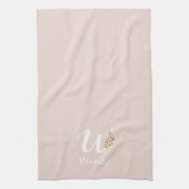 Waterverf botanisch beige initieel monogram theedoek (Verticaal)