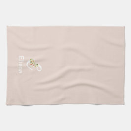 Waterverf botanisch beige initieel monogram theedoek