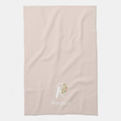 Waterverf botanisch beige initieel monogram theedoek (Verticaal)