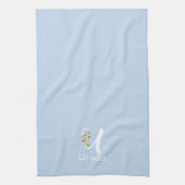 Waterverf botanisch blauw initieel monogram theedoek (Verticaal)