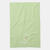 Waterverf botanisch blauw initieel monogram theedoek (Verticaal)