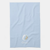 Waterverf botanisch blauwe initiaal monogram theedoek (Verticaal)