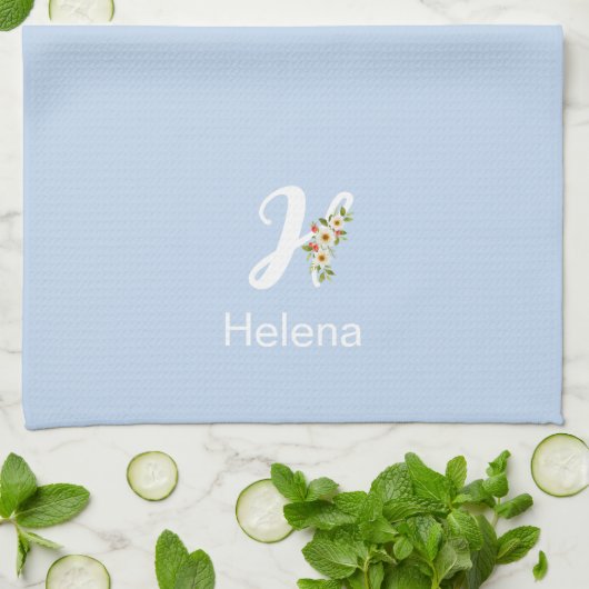 Waterverf botanisch blauwe initiaal monogram theedoek (Gevouwen)