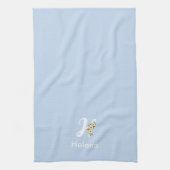 Waterverf botanisch blauwe initiaal monogram theedoek (Verticaal)