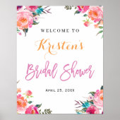 Waterverf Botanisch Bloem Bruids Bruiloftsfeest Bo Poster (Voorkant)