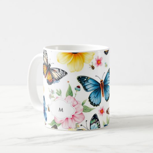 Waterverf botanisch bloemmotief monogrammed koffiemok (Voorkant links)