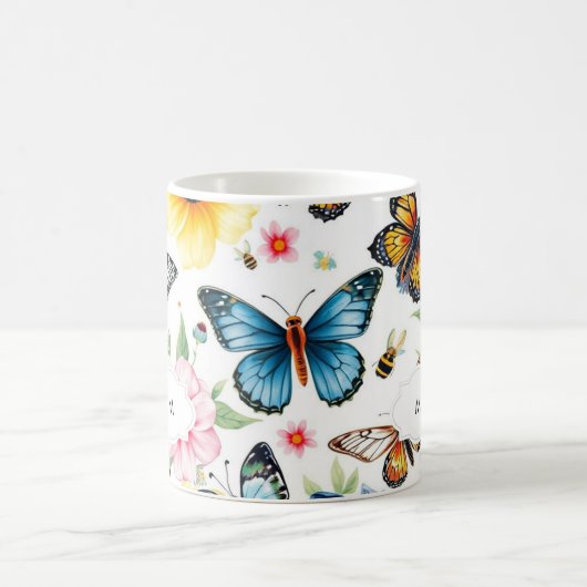 Waterverf botanisch bloemmotief monogrammed koffiemok (Center)