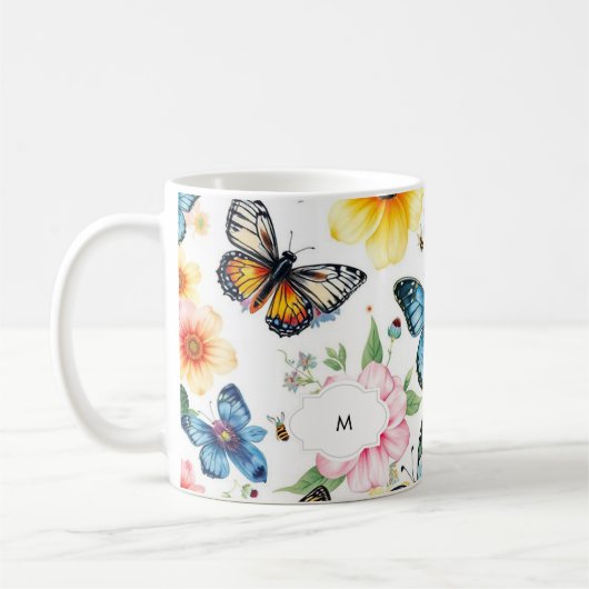 Waterverf botanisch bloemmotief monogrammed koffiemok (Links)
