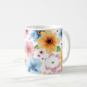 Waterverf botanisch bloemmotief monogrammed koffiemok