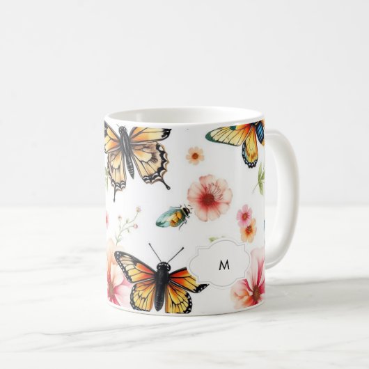 Waterverf botanisch bloemmotief monogrammed koffiemok (Voorkant rechts)