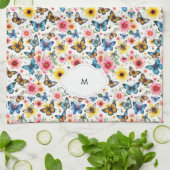 Waterverf botanisch bloemmotief monogrammed theedoek (Gevouwen)