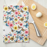 Waterverf botanisch bloemmotief monogrammed theedoek<br><div class="desc">Waterverf bloemige botanische patroon monogrammed keukenhanddoek. Voeg je eigen monogram toe om te personaliseren.</div>