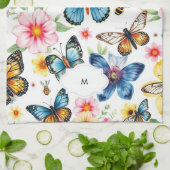 Waterverf botanisch bloemmotief monogrammed theedoek (Gevouwen)