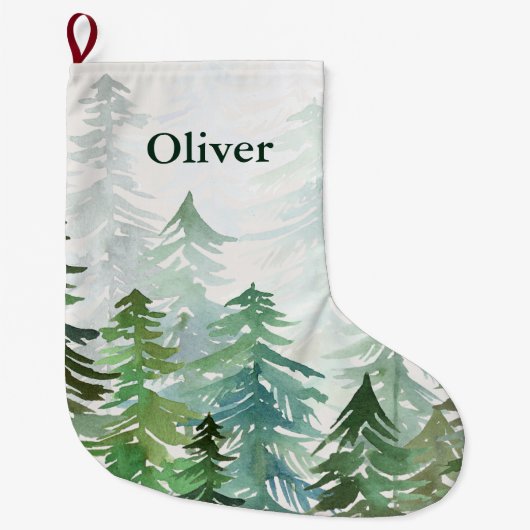 Waterverf botanisch elegant modern familiegift grote kerstsok (Voorkant)