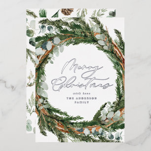 Waterverf botanisch elegant script kerst folie feestdagenkaart