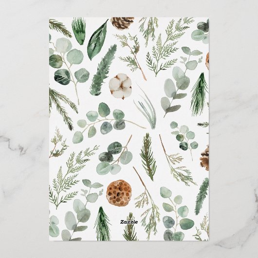 Waterverf botanisch elegant script kerst folie feestdagenkaart (Achterkant)