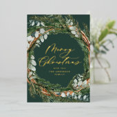 Waterverf botanisch elegant script kerst folie feestdagenkaart (Staand Voorkant)