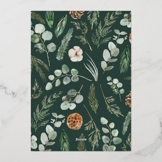 Waterverf botanisch elegant script kerst folie feestdagenkaart (Achterkant)