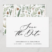 Waterverf botanisch elegant script, niet foto opsl save the date (Voorkant / Achterkant)