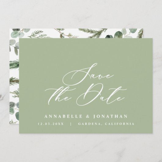 Waterverf botanisch elegant script niet foto save the date (Voorkant / Achterkant)