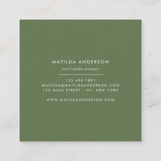 Waterverf botanisch gebladerte en gouden details vierkante visitekaartje (Achterkant)