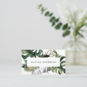 Waterverf botanisch gebladerte en gouden details visitekaartje (Staand voorkant)