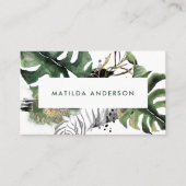 Waterverf botanisch gebladerte en gouden details visitekaartje (Voorkant)