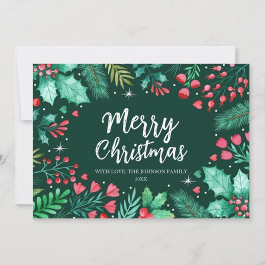 Waterverf Botanisch gebladerte kerst Feestdagenkaart (Voorkant)
