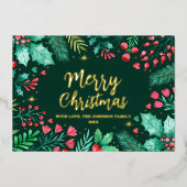 Waterverf Botanisch gebladerte kerst Folie Feestdagenkaart (Voorkant)