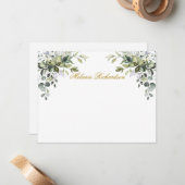 Waterverf Botanisch Groen Goud Gepersonaliseerd Notitiekaartje (Voorkant / Achterkant in situ)
