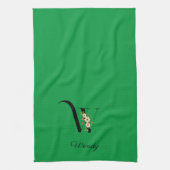 Waterverf botanisch groen initiaal monogram theedoek (Verticaal)