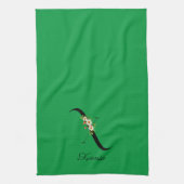Waterverf botanisch groen initiaal monogram theedoek (Verticaal)