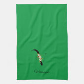 Waterverf botanisch groen initiaal monogram theedoek (Verticaal)