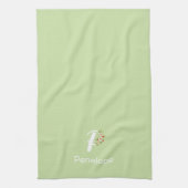 Waterverf botanisch groen initieel monogram theedoek (Verticaal)