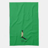 Waterverf botanisch groen initieel monogram theedoek (Verticaal)
