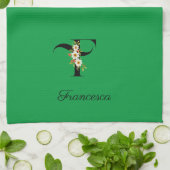 Waterverf botanisch groen initieel monogram theedoek (Gevouwen)