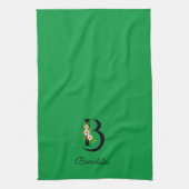 Waterverf botanisch groen initieel monogram theedoek (Verticaal)
