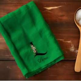 Waterverf botanisch groen initieel monogram theedoek