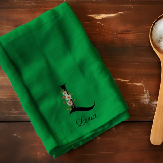 Waterverf botanisch groen initieel monogram theedoek