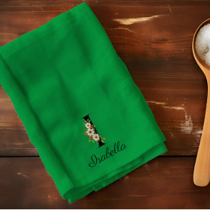 Waterverf botanisch groen initieel monogram theedoek