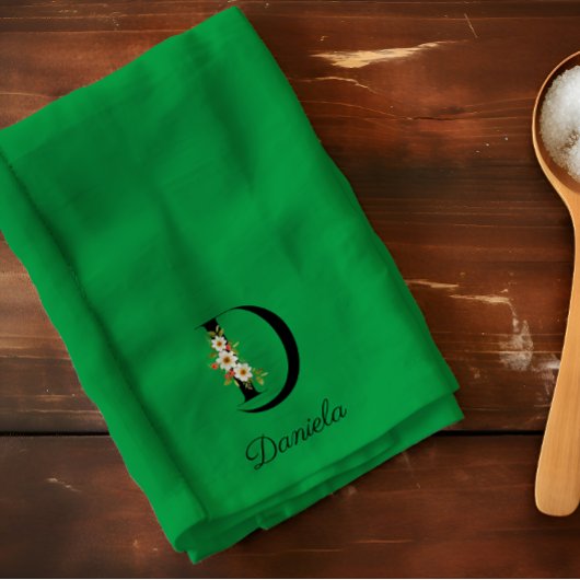 Waterverf botanisch groen initieel monogram theedoek