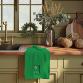 Waterverf botanisch groen initieel monogram theedoek