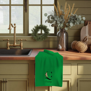 Waterverf botanisch groen initieel monogram theedoek