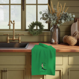 Waterverf botanisch groen initieel monogram theedoek