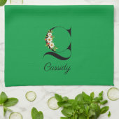Waterverf botanisch groen initieel monogram theedoek (Gevouwen)