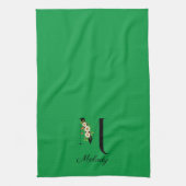 Waterverf botanisch groen initieel monogram theedoek (Verticaal)