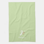 Waterverf botanisch groen initieel monogram theedoek (Verticaal)