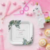 Waterverf botanisch groen papieren bordje (Feest)