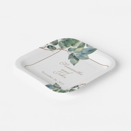 Waterverf botanisch groen papieren bordje (Gebogen)