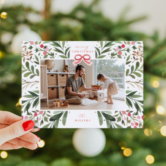 Waterverf Botanisch Lijst Flat Holiday Kaart